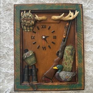Vintage Hunting Theme 3D Relief Shadow Box Wall Clock with Duck